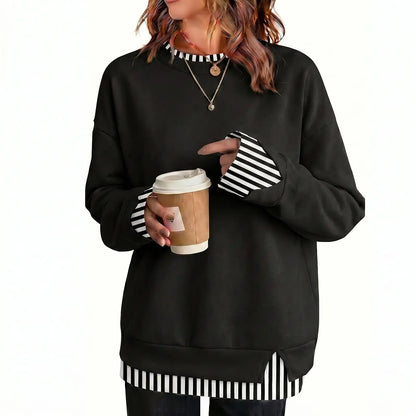 Women’s Striped Layered-Look Oversized Sweatshirt