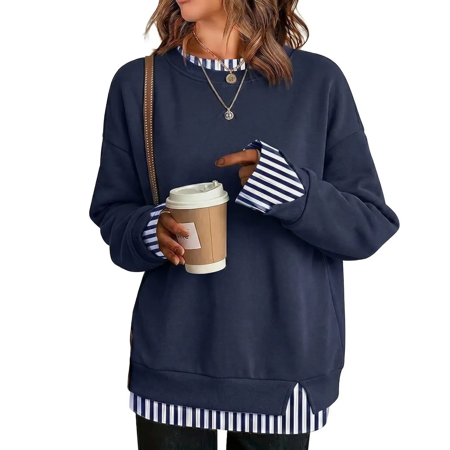 Women’s Striped Layered-Look Oversized Sweatshirt