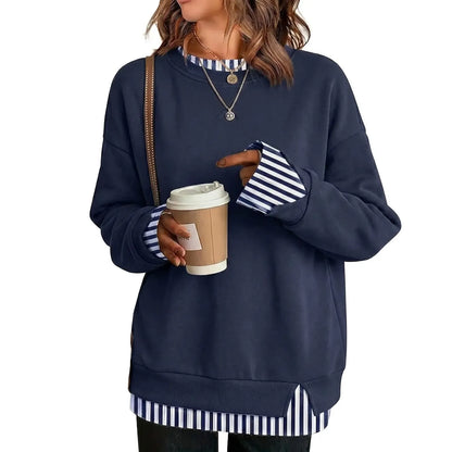 Women’s Striped Layered-Look Oversized Sweatshirt