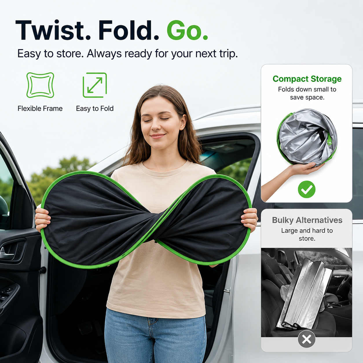 2026 New Portable Heat-Insulating Vehicle Sunshade, Upgraded Thickened Front Window Sun Shade☀️🚗