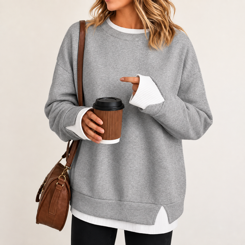 Women’s Striped Layered-Look Oversized Sweatshirt