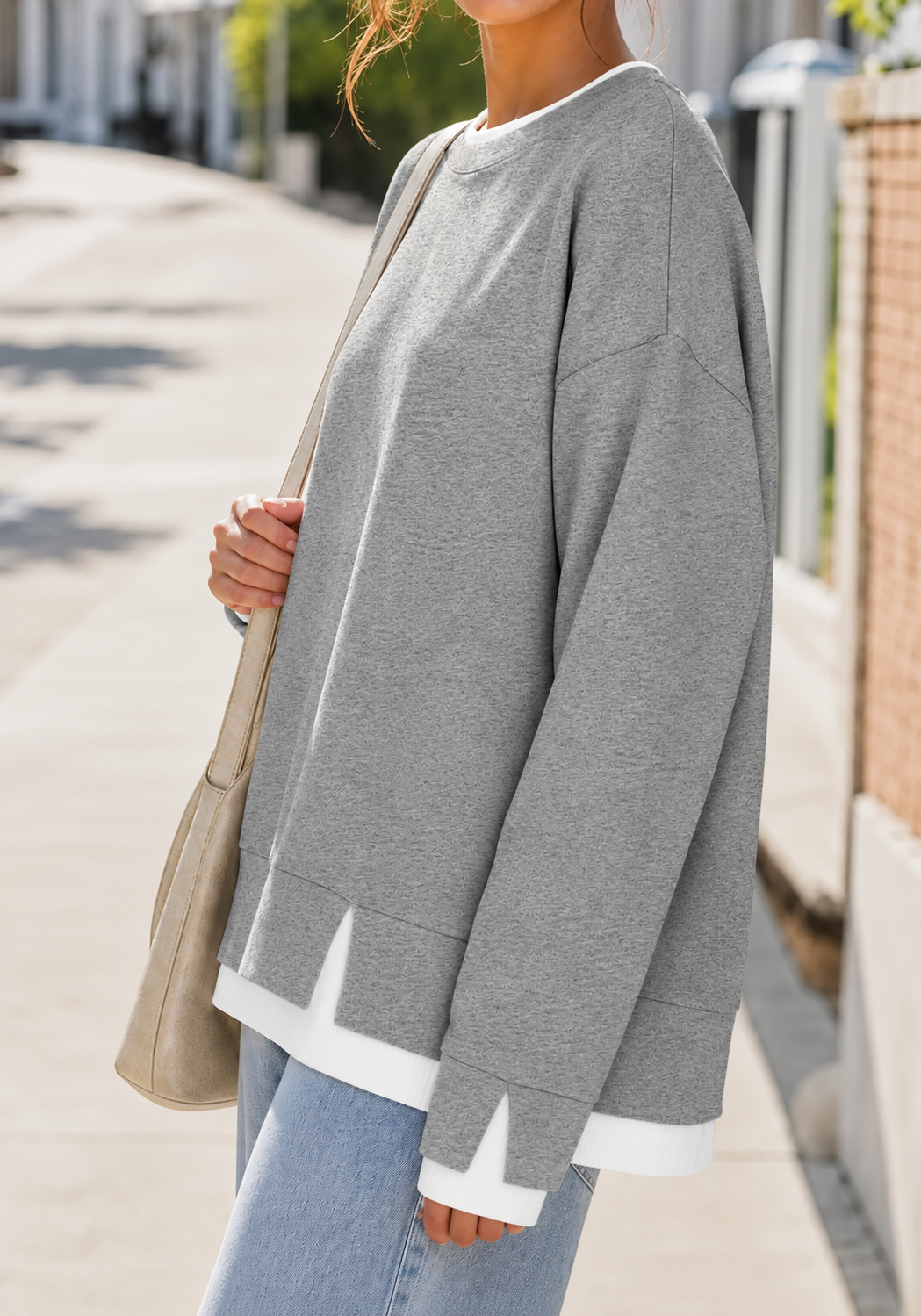 Women’s Striped Layered-Look Oversized Sweatshirt