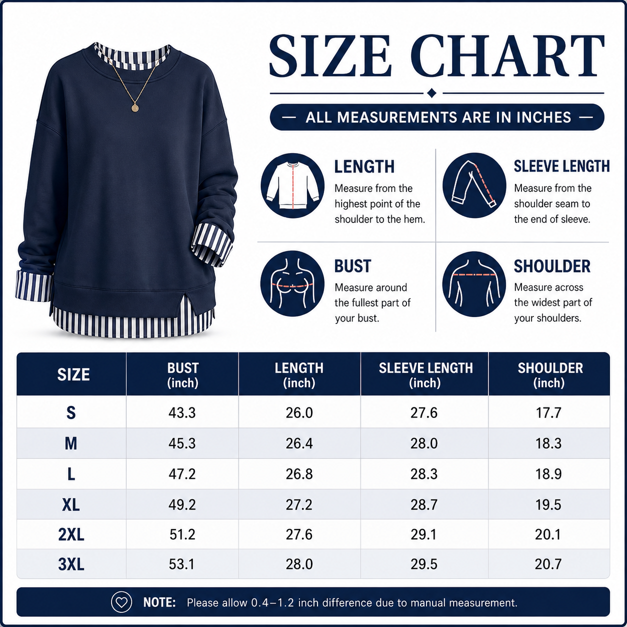 Women’s Striped Layered-Look Oversized Sweatshirt