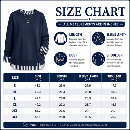 Women’s Striped Layered-Look Oversized Sweatshirt