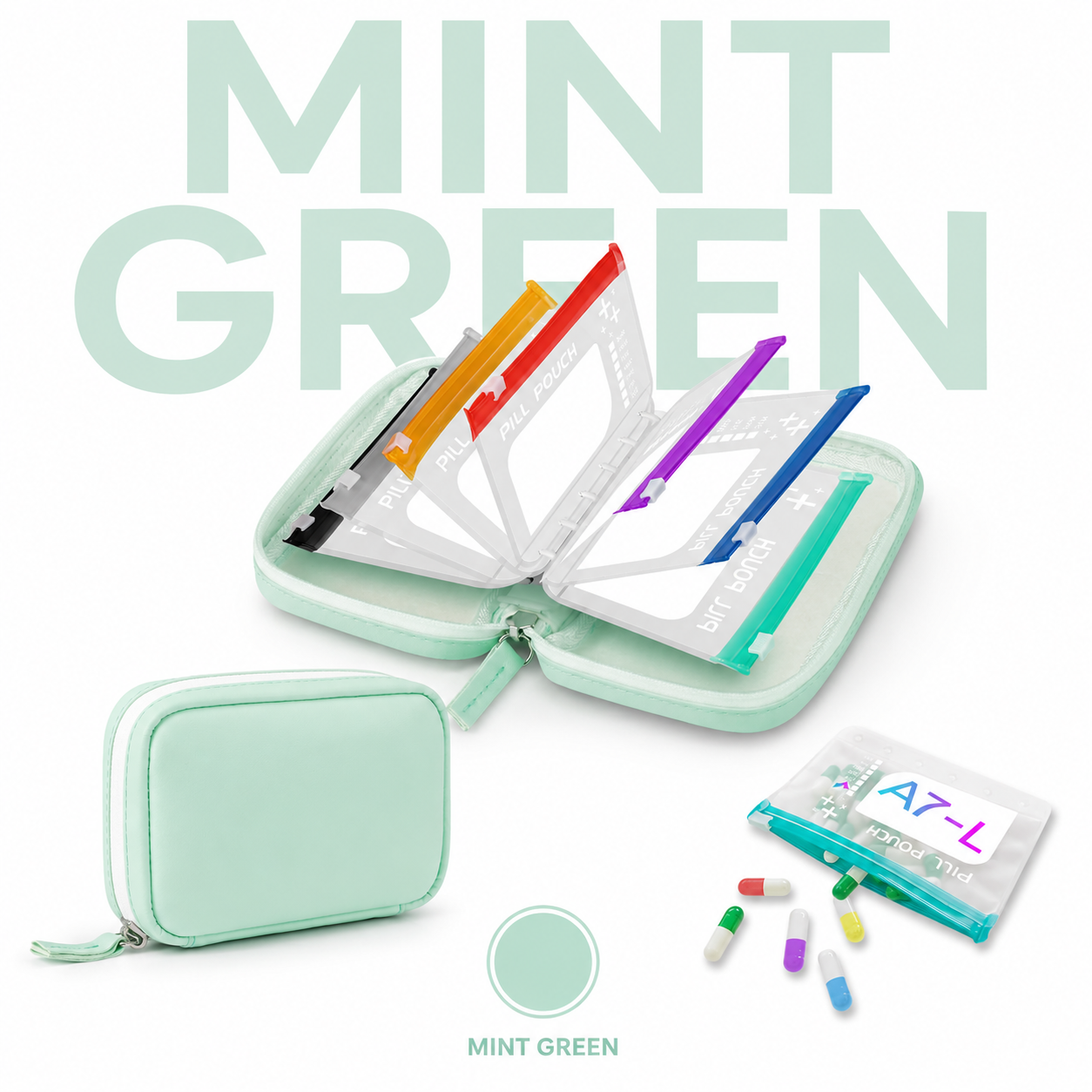 A8 Waterproof 14-Pouch Weekly Pill Organizer, Color-Coded Travel Storage for Vitamins & Supplements