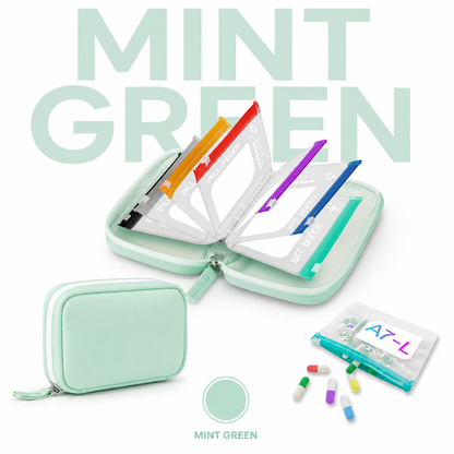A8 Waterproof 14-Pouch Weekly Pill Organizer, Color-Coded Travel Storage for Vitamins & Supplements