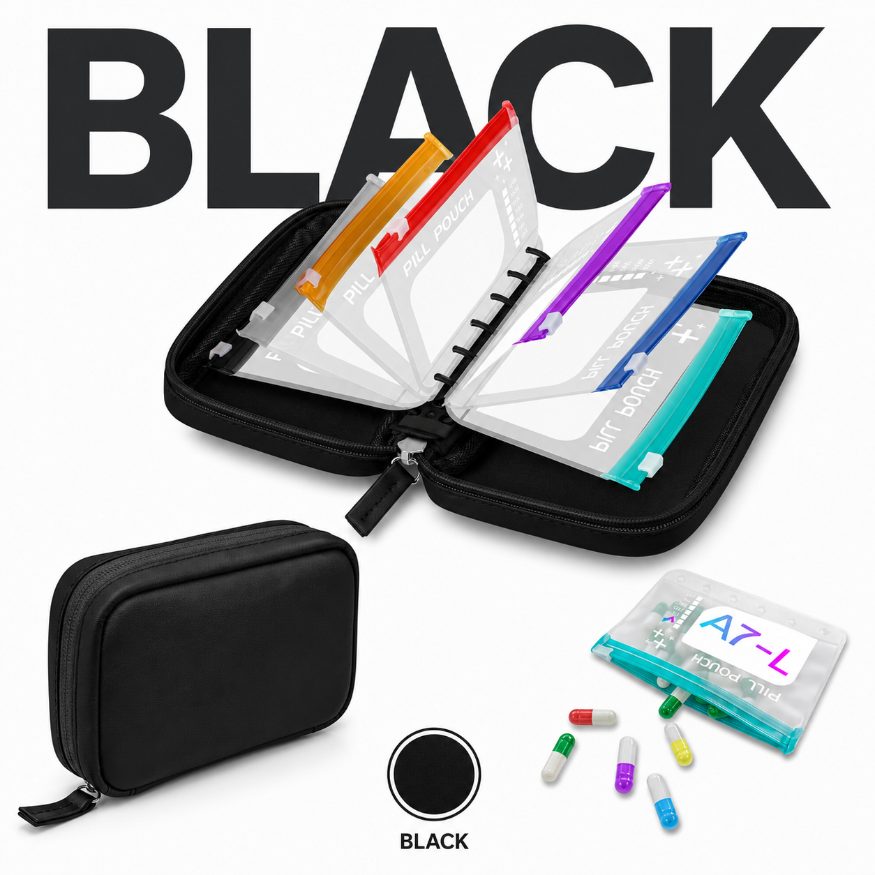 A8 Waterproof 14-Pouch Weekly Pill Organizer, Color-Coded Travel Storage for Vitamins & Supplements