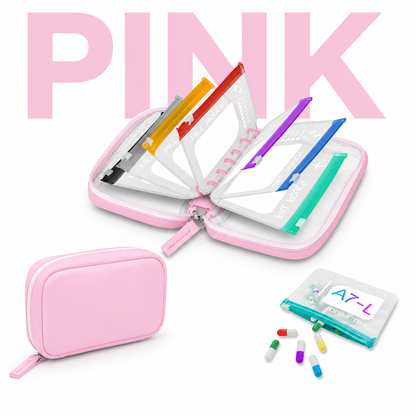 A8 Waterproof 14-Pouch Weekly Pill Organizer, Color-Coded Travel Storage for Vitamins & Supplements