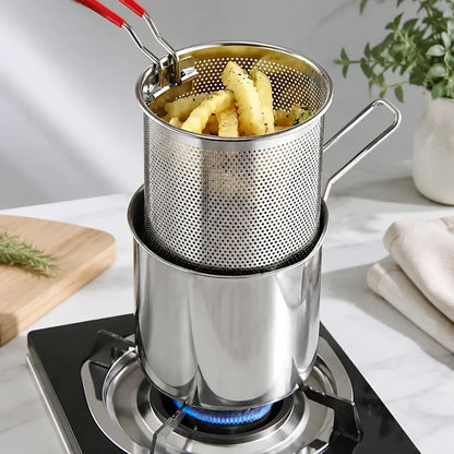 🍗 Mini Stainless Steel Deep Fryer Set With Basket|Create Your Favorite Fried Foods At Home! 🍟