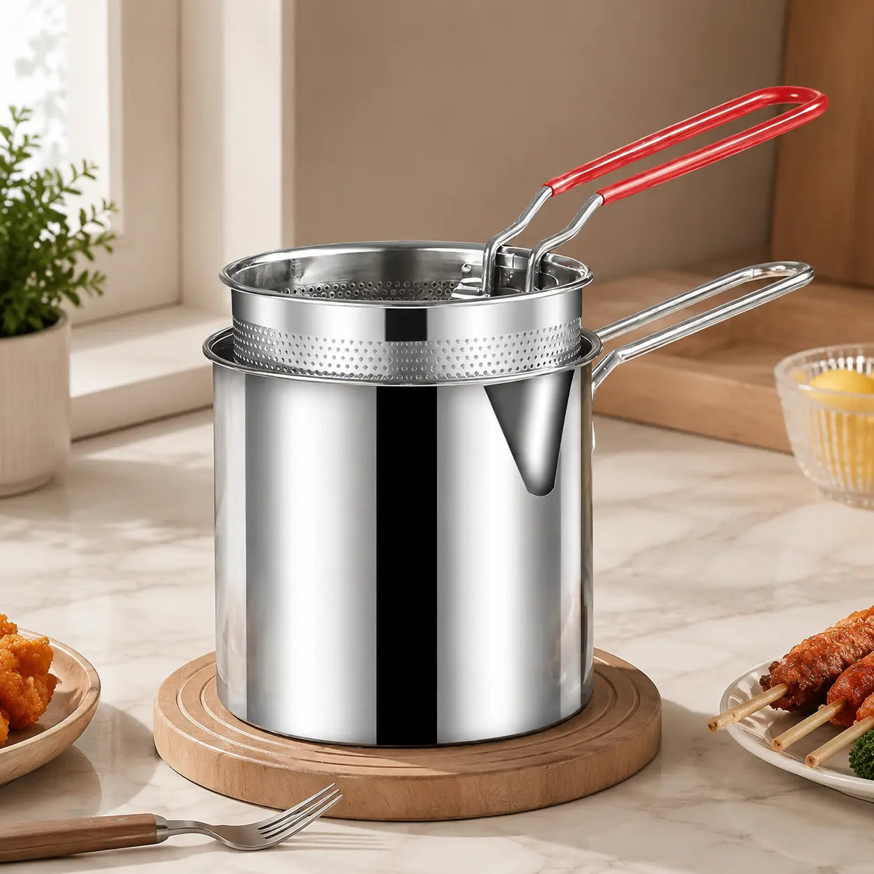 🍗 Mini Stainless Steel Deep Fryer Set With Basket|Create Your Favorite Fried Foods At Home! 🍟