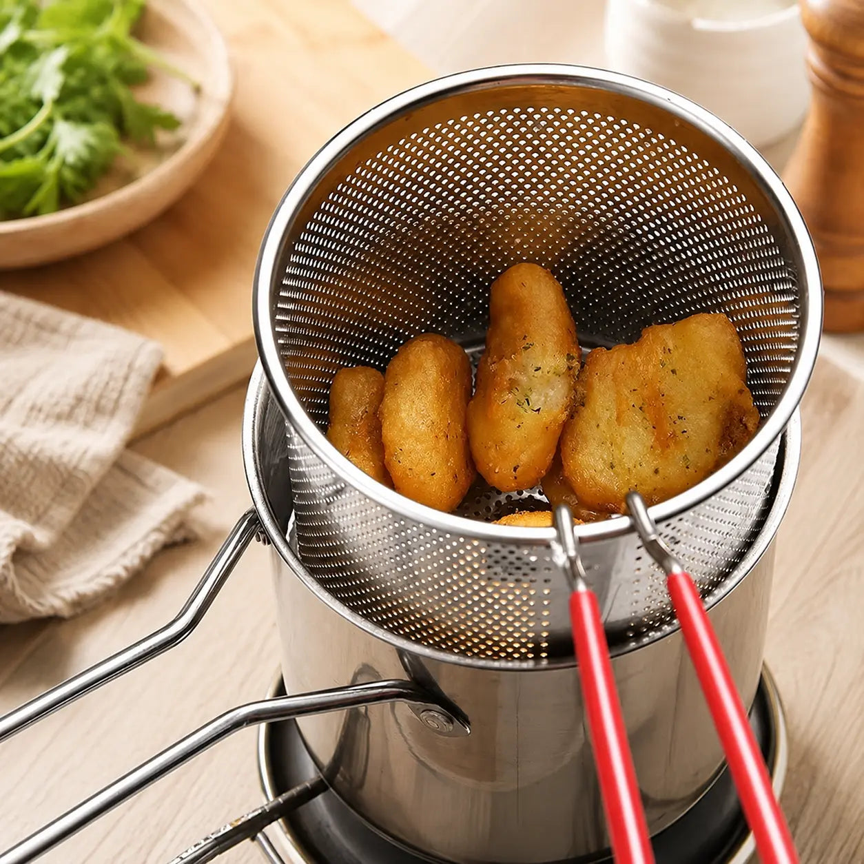 🍗 Mini Stainless Steel Deep Fryer Set With Basket|Create Your Favorite Fried Foods At Home! 🍟