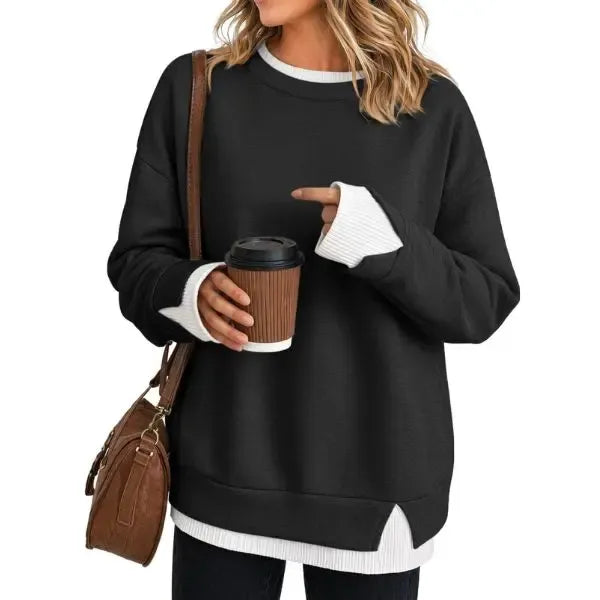 Women’s Striped Layered-Look Oversized Sweatshirt